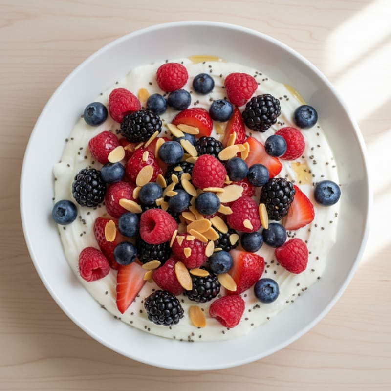 Greek Yogurt Protein Pudding with Mixed Berries
