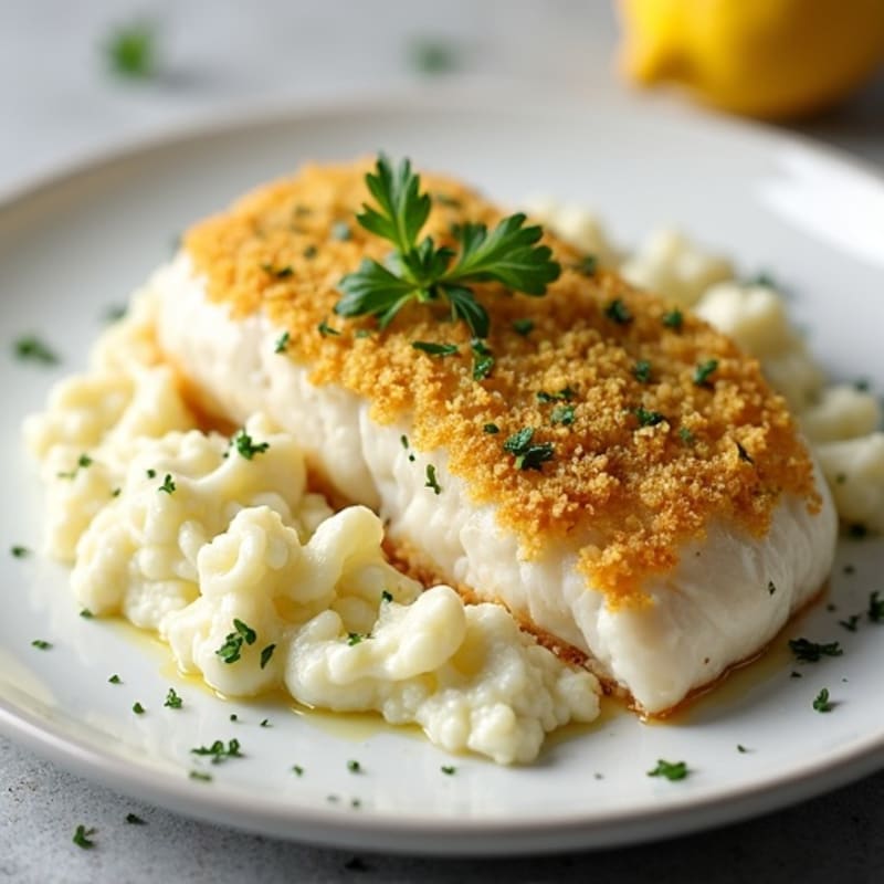 Lemon-Herb Crusted Cod with Savory Whipped Cauliflower