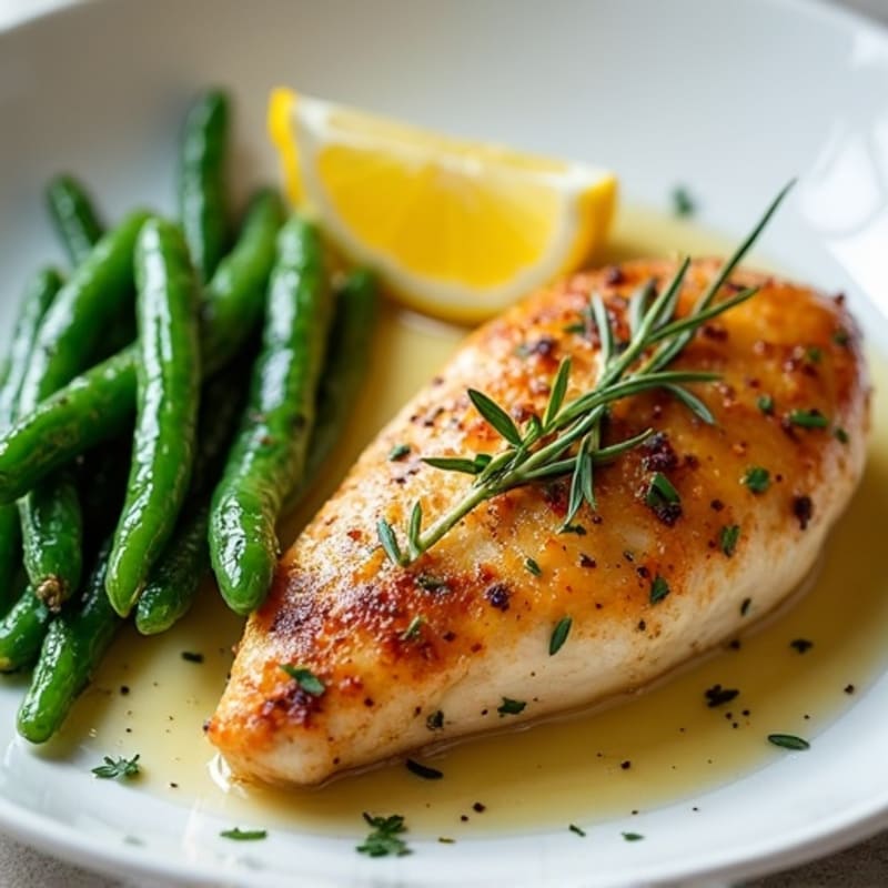 Lemon Herb Roasted Chicken with Crispy Green Beans
