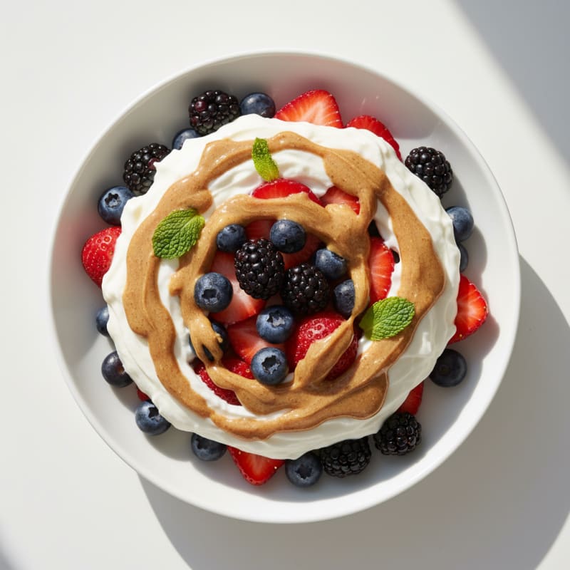 Greek Yogurt Protein Parfait with Mixed Berries and Almond Butter