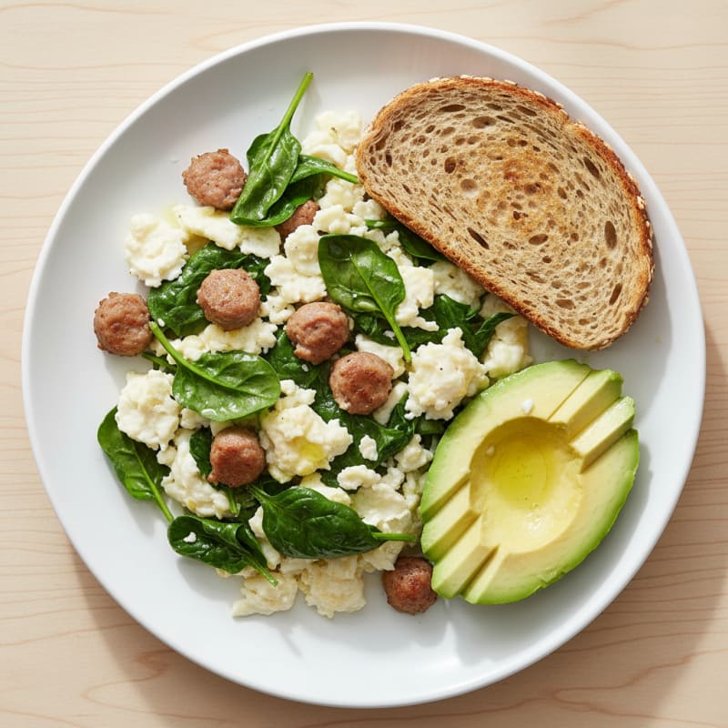 Egg White and Turkey Sausage Scramble with Spinach