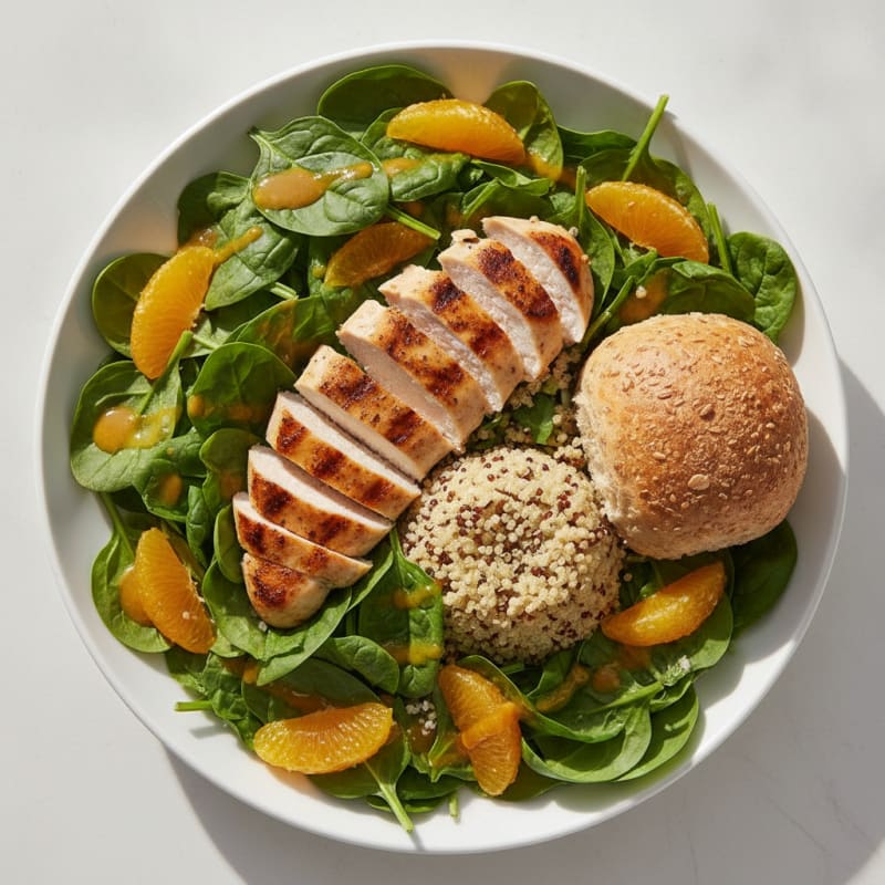 Grilled Chicken and Spinach Salad with Quinoa and Citrus Vinaigrette