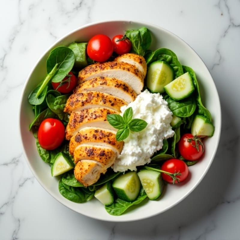 Creamy Cottage Cheese Power Bowl with Herb-Roasted Chicken and Fresh Greens