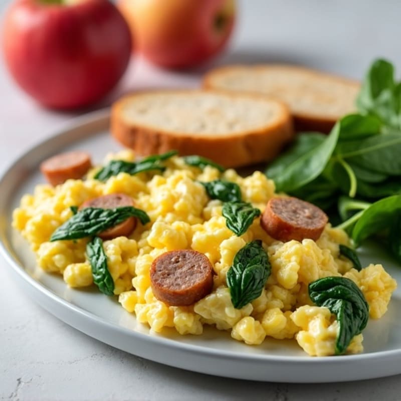 Egg White and Spinach Scramble with Turkey Sausage