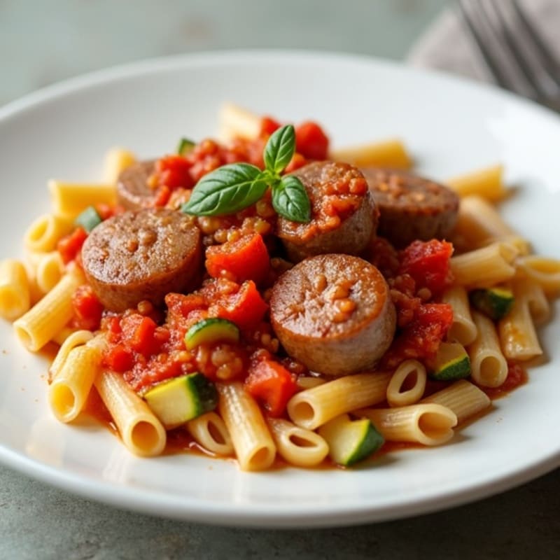 Lean Sausage and Veggie Ragu with Whole Wheat Pasta