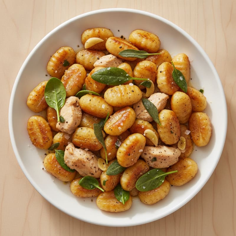 Pan-Seared Gnocchi with Sage Butter Sauce and Chicken
