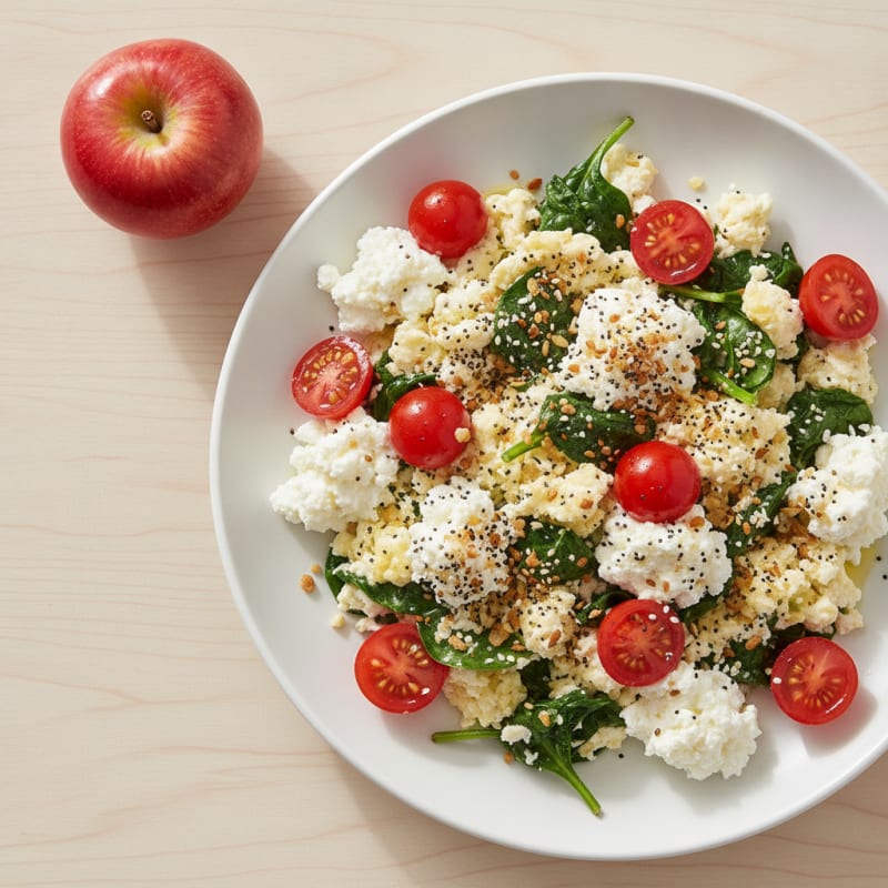 Egg White and Spinach Scramble with Cottage Cheese