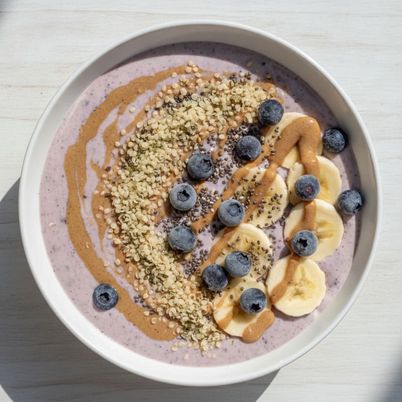 Silky Tofu Protein Smoothie Bowl with Hemp Seeds and Berries