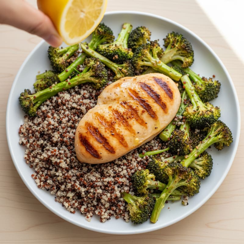 Grilled Chicken Breast with Quinoa and Roasted Broccoli