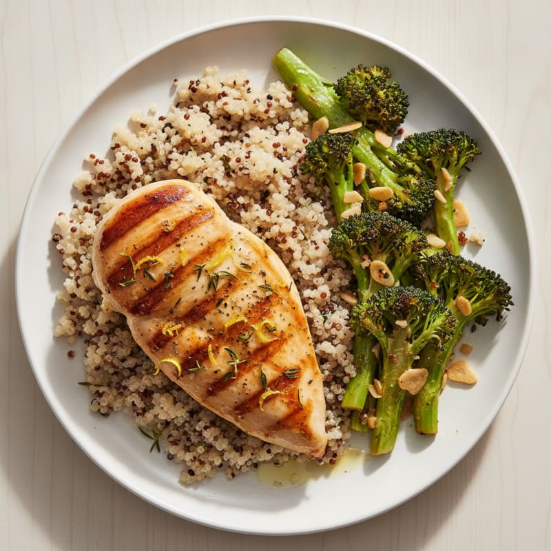 Grilled Chicken Breast with Quinoa and Roasted Broccoli