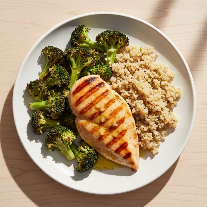 Grilled Chicken Breast with Roasted Broccoli and Quinoa