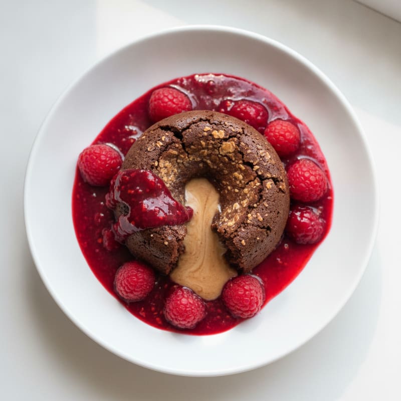 Chocolate Lava Cake with Raspberry Coulis