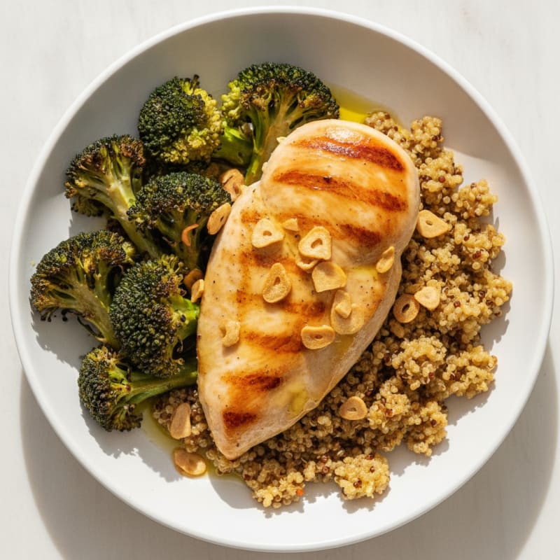 Grilled Chicken Breast with Crunchy Quinoa and Roasted Broccoli