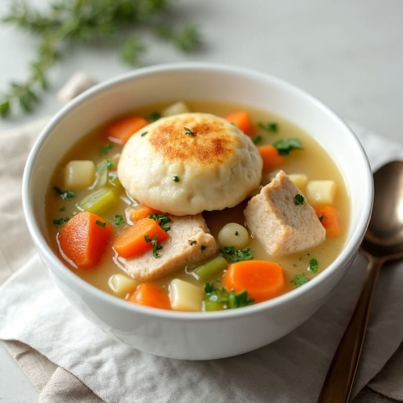Creamy Chicken and Vegetable Stew with Fluffy Herb Dumplings