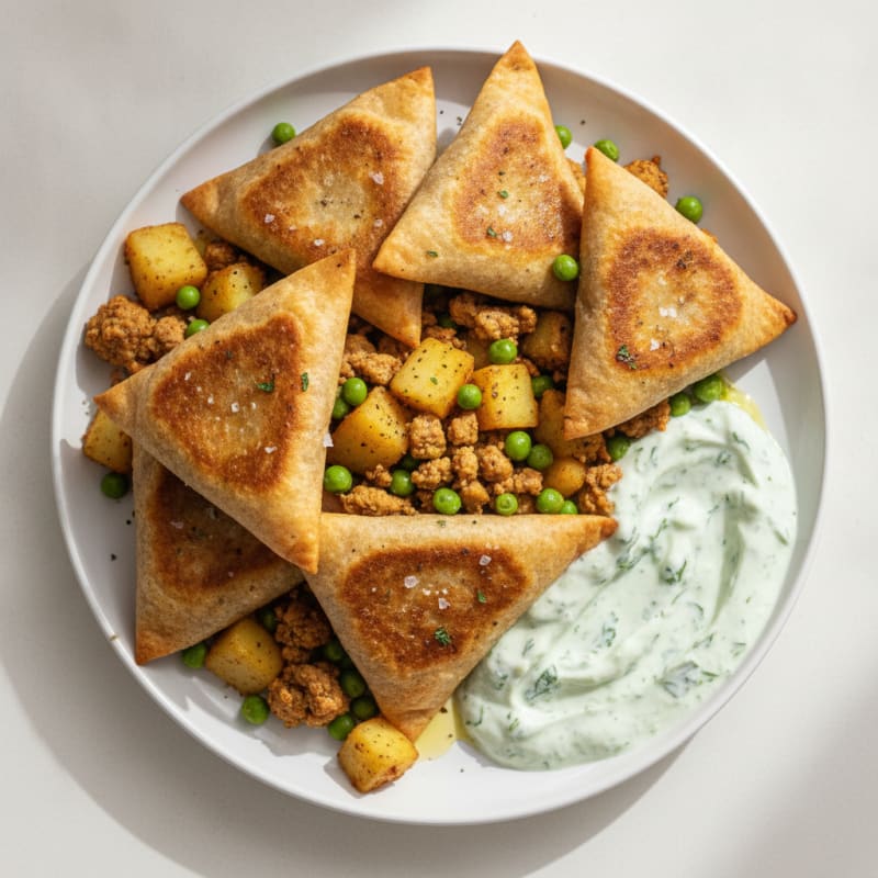 Spiced Potato Pea Samosas with Chutney