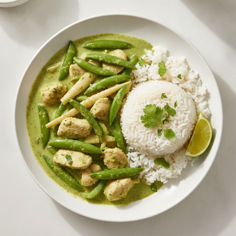 Green Curry Chicken with Coconut Rice
