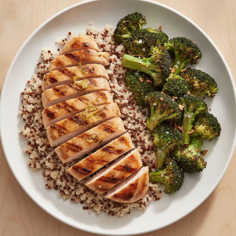 Grilled Chicken Breast with Quinoa and Roasted Broccoli