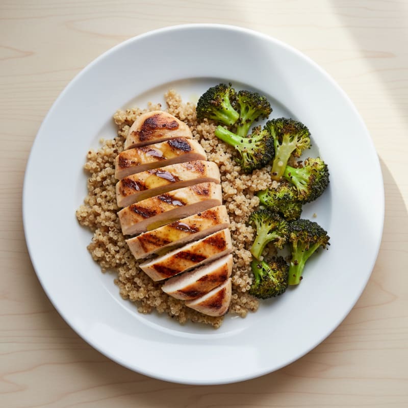 Grilled Chicken Breast with Roasted Broccoli and Quinoa