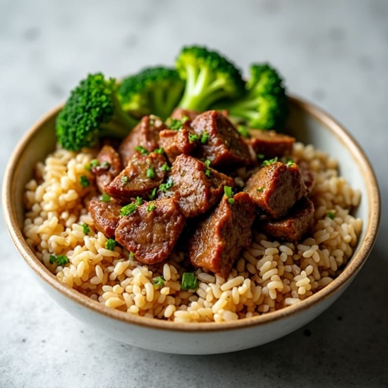 Garlic Ginger Beef and Crisp Broccoli Rice Bowl
