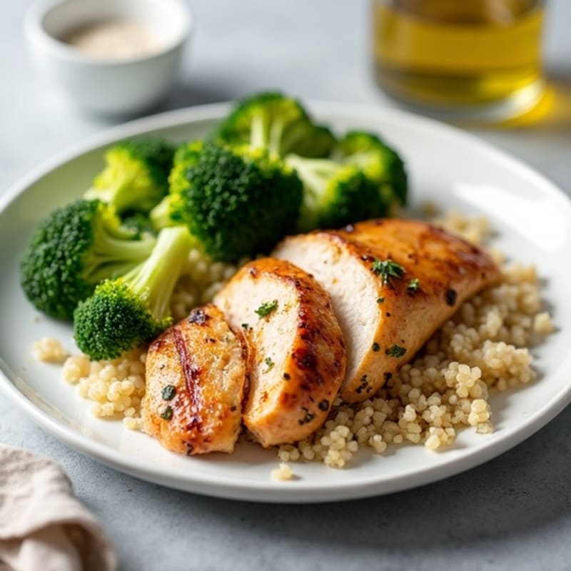 Grilled Chicken Breast with Quinoa and Steamed Broccoli