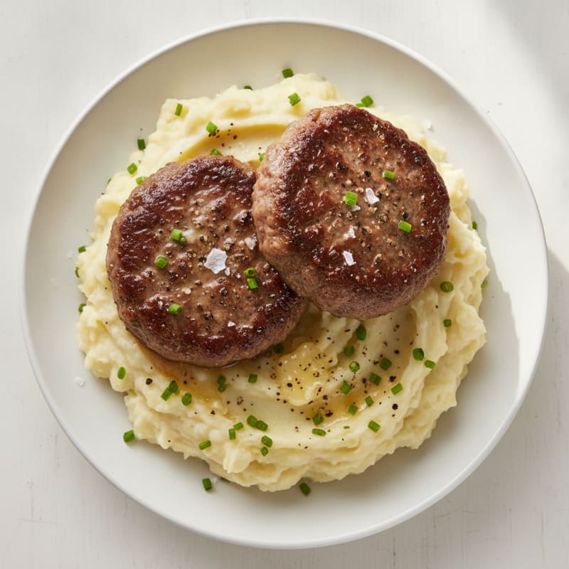 Beef Burger Patties with Garlic Mash