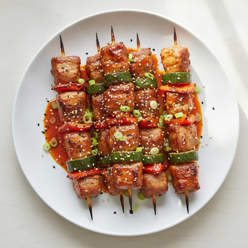 Spicy Gochujang Pork Belly Skewers