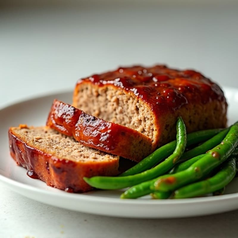 Lean BBQ Bacon Meatloaf with Roasted Green Beans