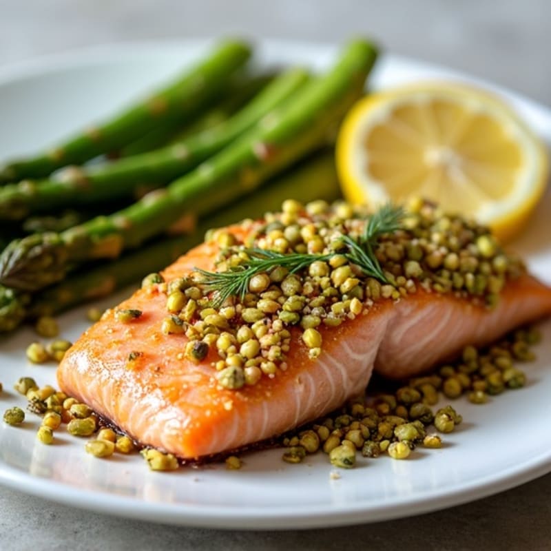 Crispy Pistachio-Crusted Salmon with Roasted Lemon-Herb Asparagus