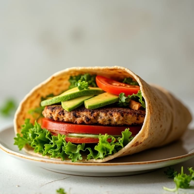 Hearty Veggie Burger Wrap with Fresh Greens and Creamy Avocado
