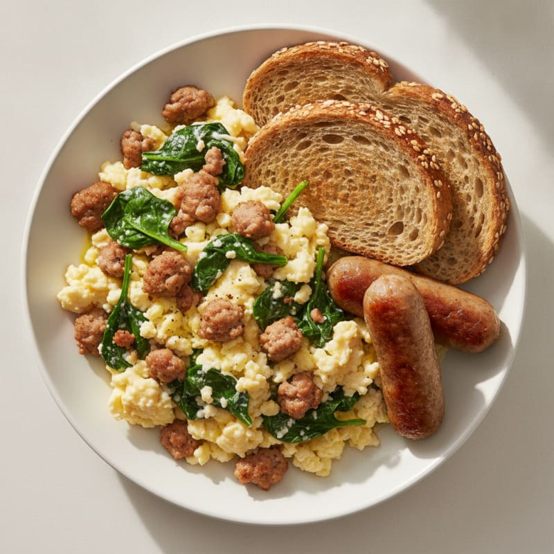 Egg White and Spinach Scramble with Turkey Sausage