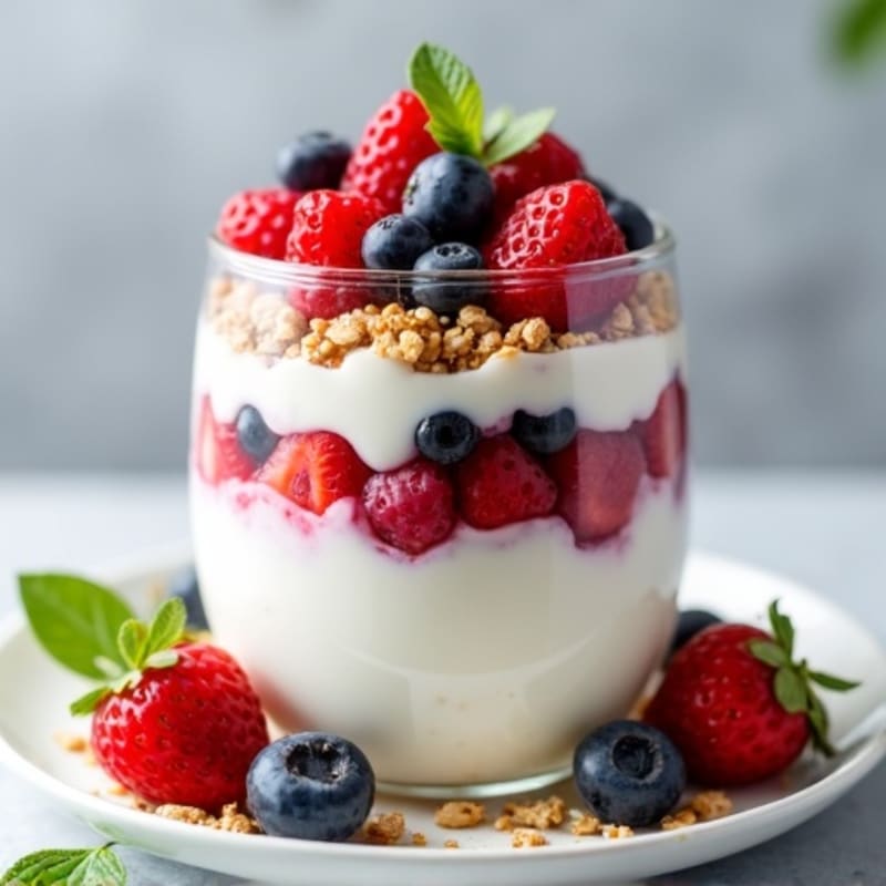 Greek Yogurt Protein Parfait with Mixed Berries and Almonds