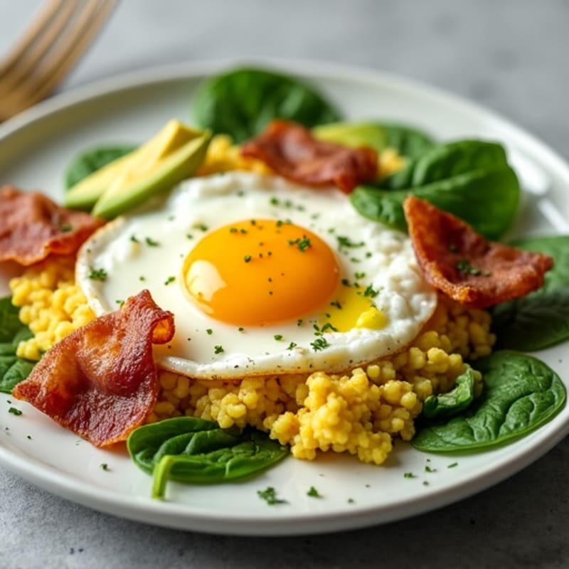 Egg White Scramble with Turkey Bacon and Spinach