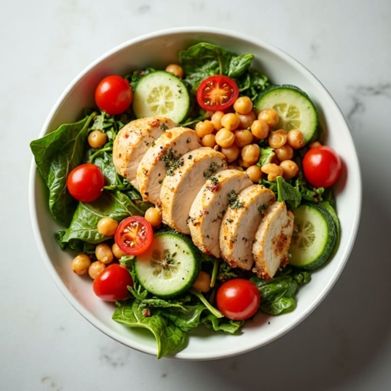 Herb-Roasted Chicken and Chickpea Salad Bowl with Creamy Lemon-Tahini Dressing