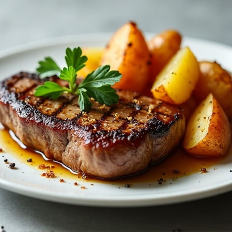Pan-Seared Garlic Steak with Crispy Roasted Potatoes