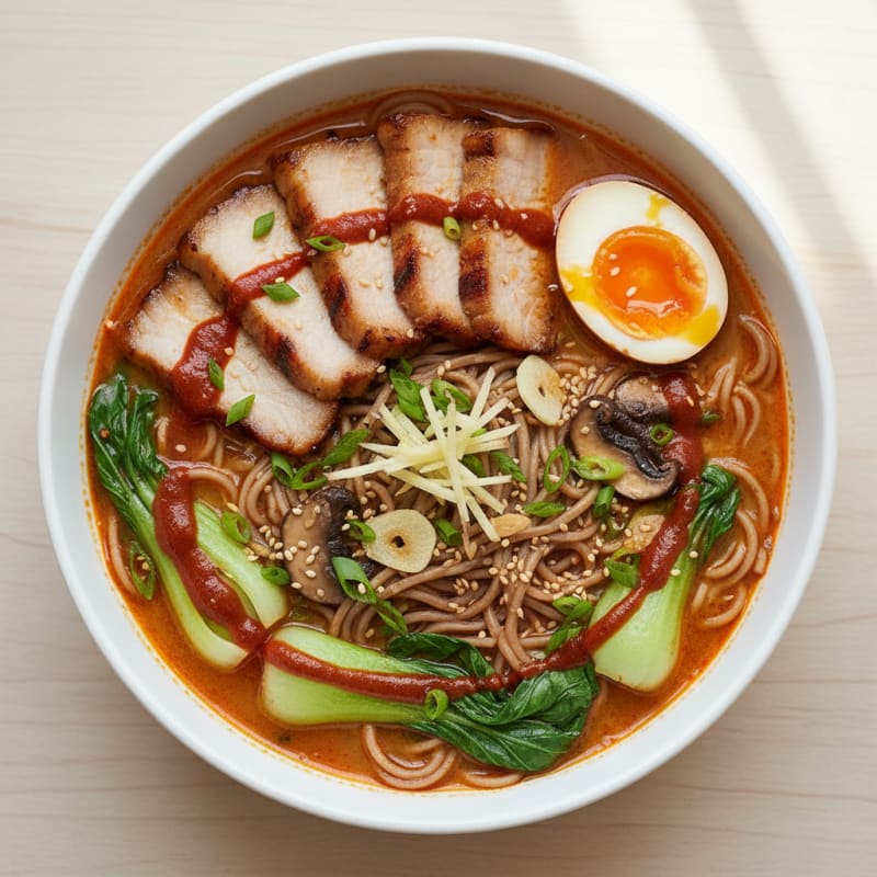 Spicy Sriracha Ramen with Tender Pork