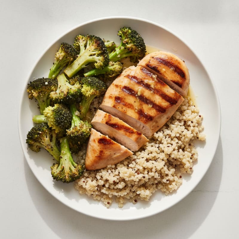 Grilled Chicken Breast with Quinoa and Roasted Broccoli