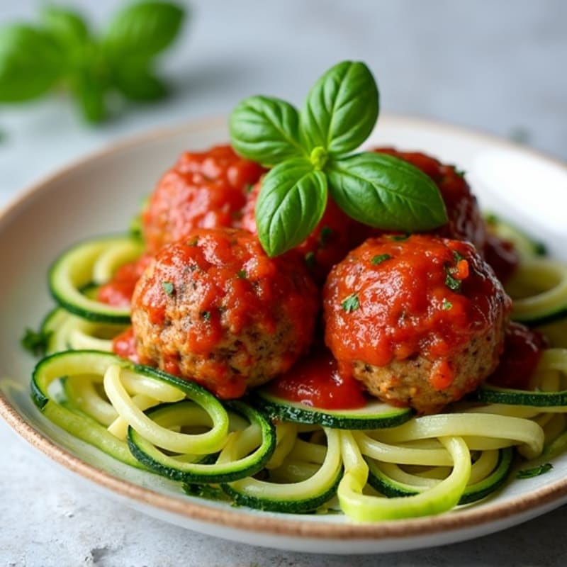 Hearty Lean Turkey Meatballs with Zucchini Noodles and Fresh Basil Marinara