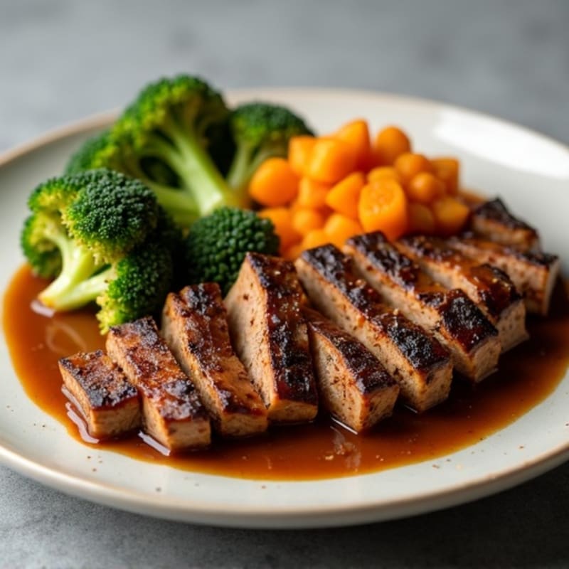 Tender Slow-Cooked Pork Shoulder with Roasted Broccoli and Sweet Potato