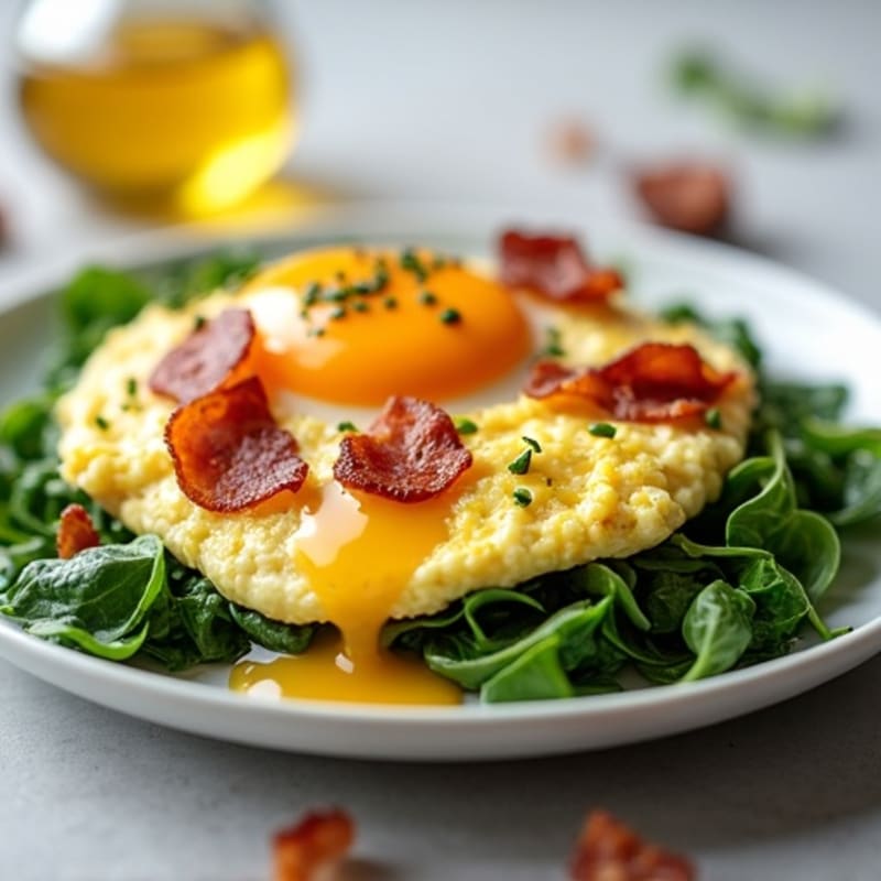 Cottage Cheese Egg Scramble with Spinach and Turkey Bacon