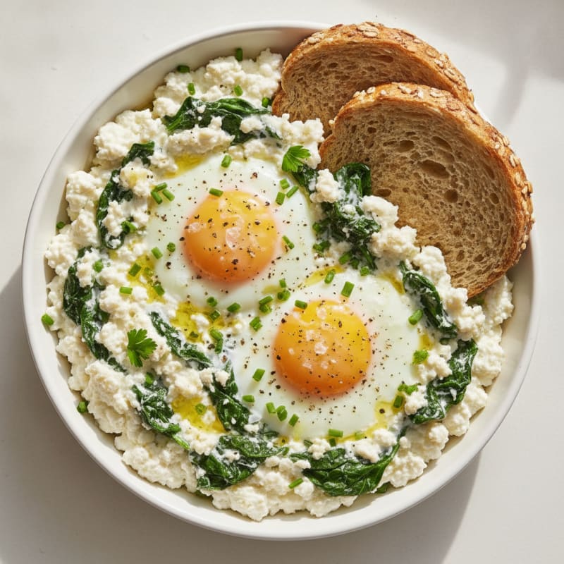 Baked Eggs with Herbed Cottage Cheese