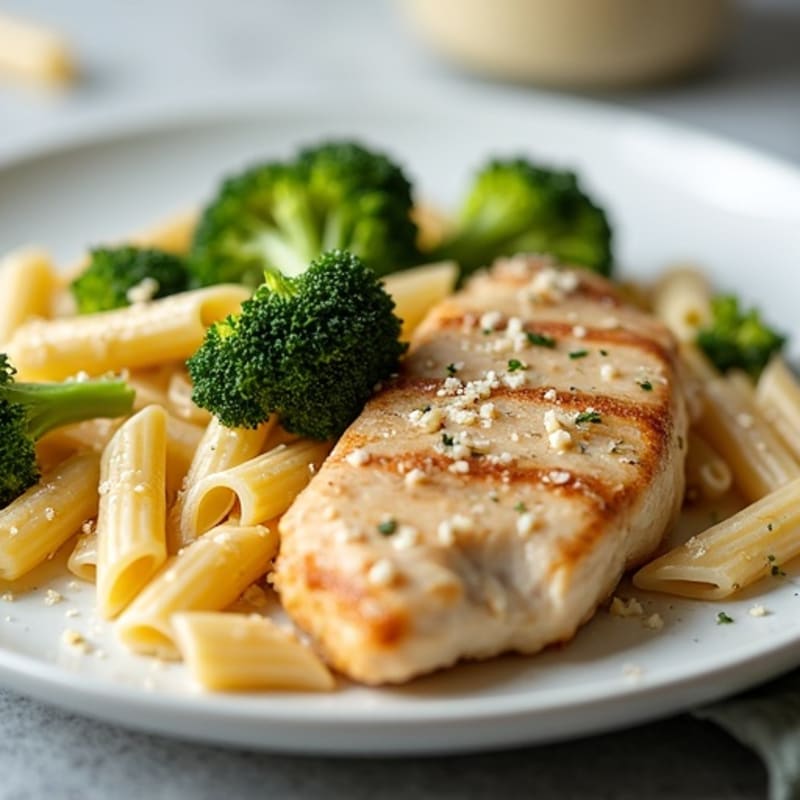Creamy Garlic Parmesan Chicken Pasta with Roasted Broccoli