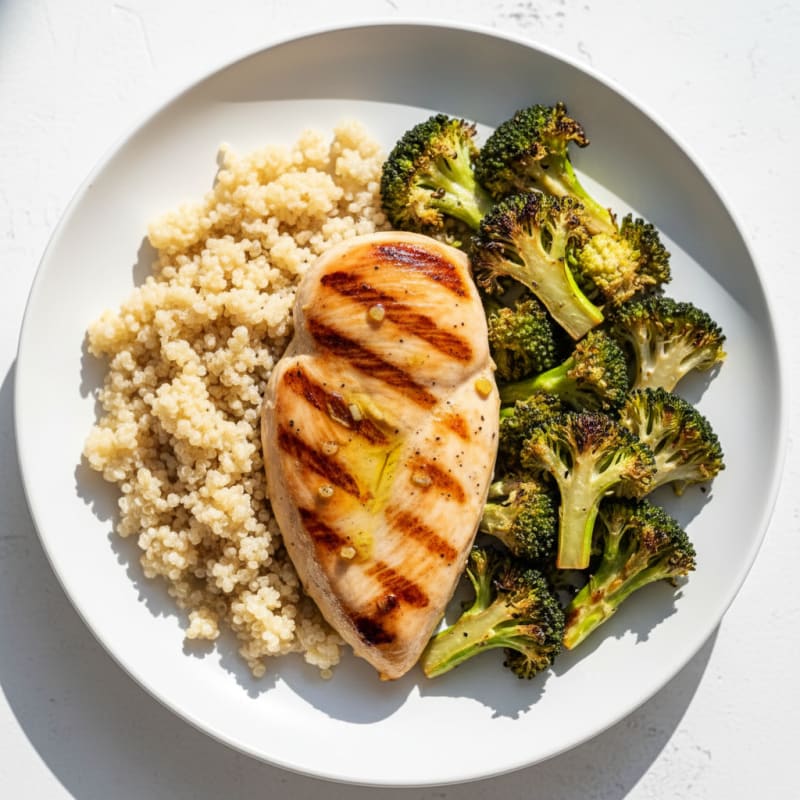 Grilled Chicken Breast with Quinoa and Roasted Broccoli