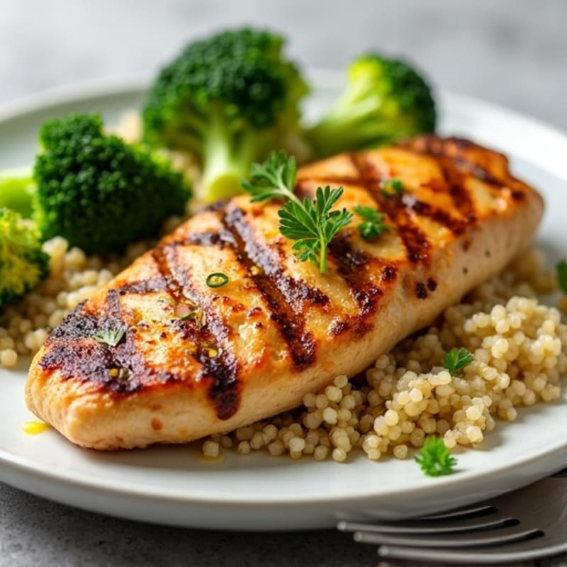 Grilled Chicken Breast with Quinoa and Steamed Broccoli