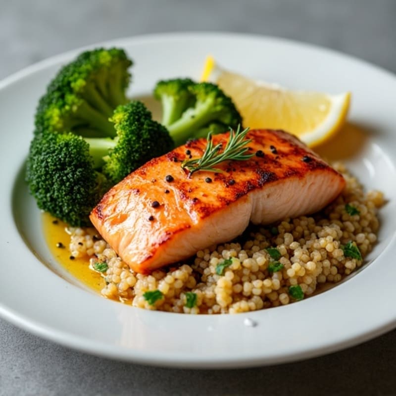 Seared Salmon Fillet with Roasted Broccoli and Quinoa
