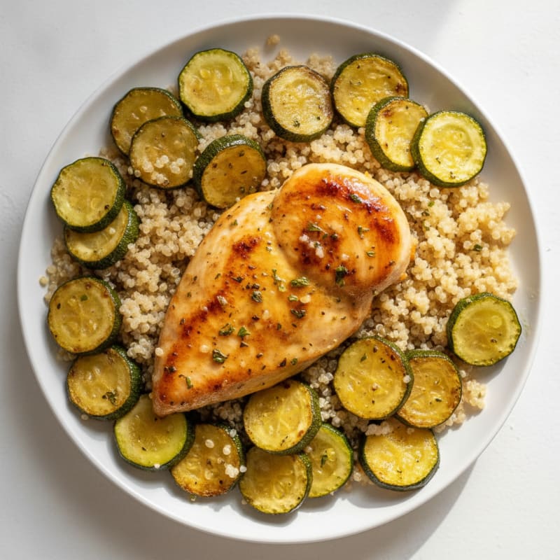 Lemon Herb Chicken with Roasted Zucchini and Quinoa