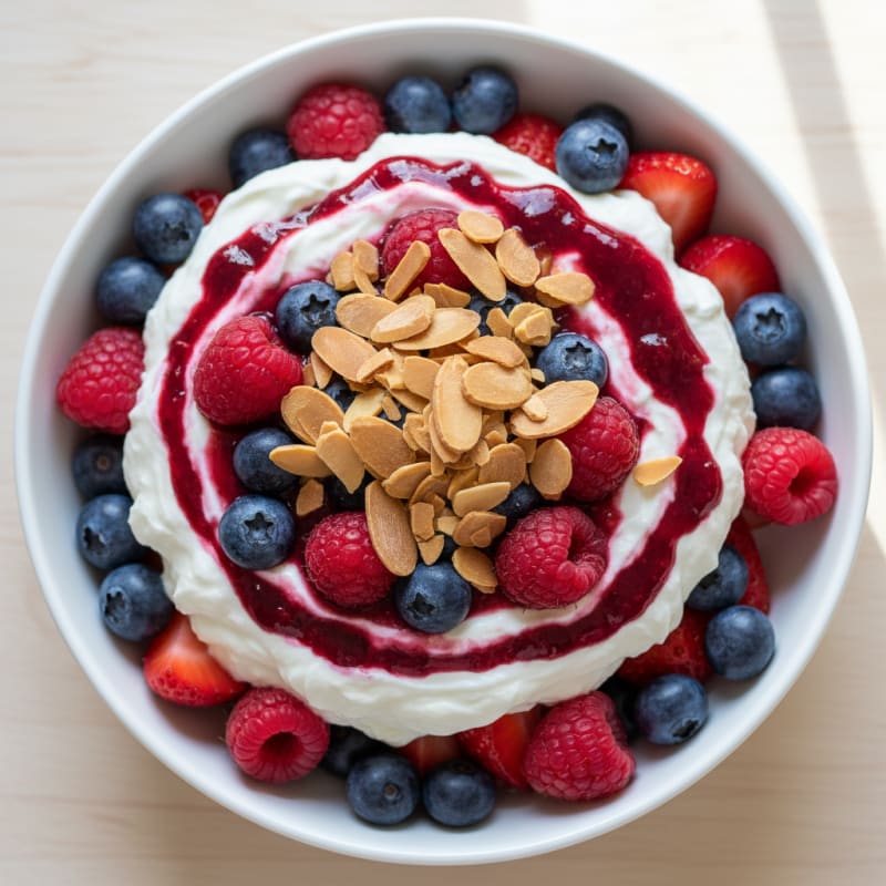 Greek Yogurt Protein Parfait with Mixed Berries and Almonds