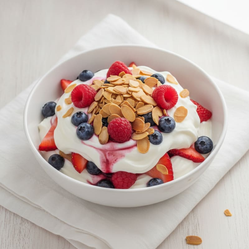 Greek Yogurt Protein Parfait with Mixed Berries and Almonds