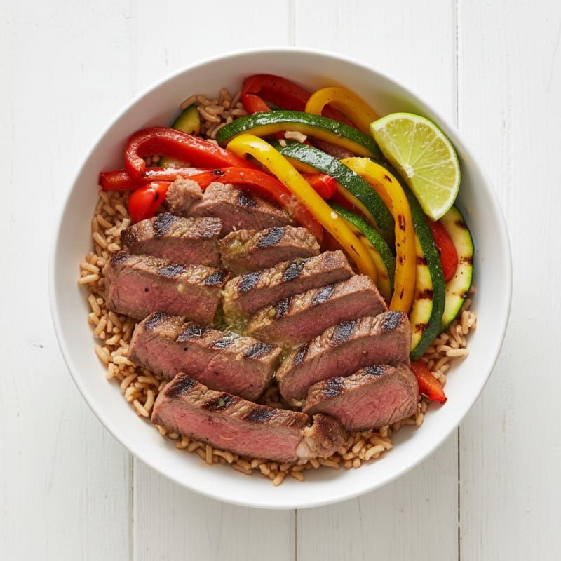 Grilled Beef and Veggie Bowl with Brown Rice