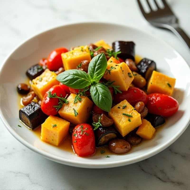 Tender Simmered Eggplant, Zucchini, and Bell Peppers with Fresh Herbs