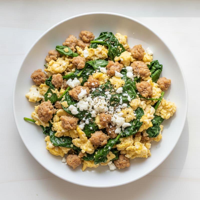 Egg White and Turkey Sausage Scramble with Spinach